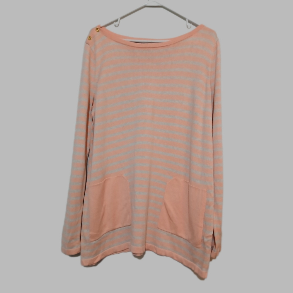 FINAL SALE Womans Sweater Orange agrey Striped sz X Lagenlook